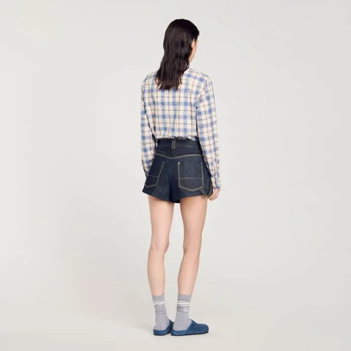 Pants and Shorts Women SANDRO Raw Denim Shorts Deep Blu