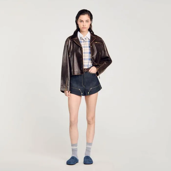 Pants and Shorts Women SANDRO Raw Denim Shorts Deep Blu