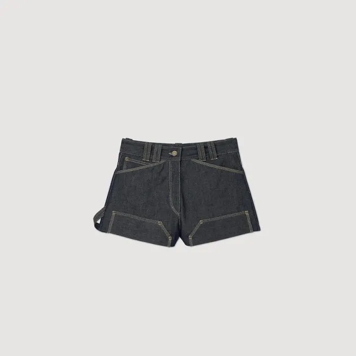 Pants and Shorts Women SANDRO Raw Denim Shorts Deep Blu
