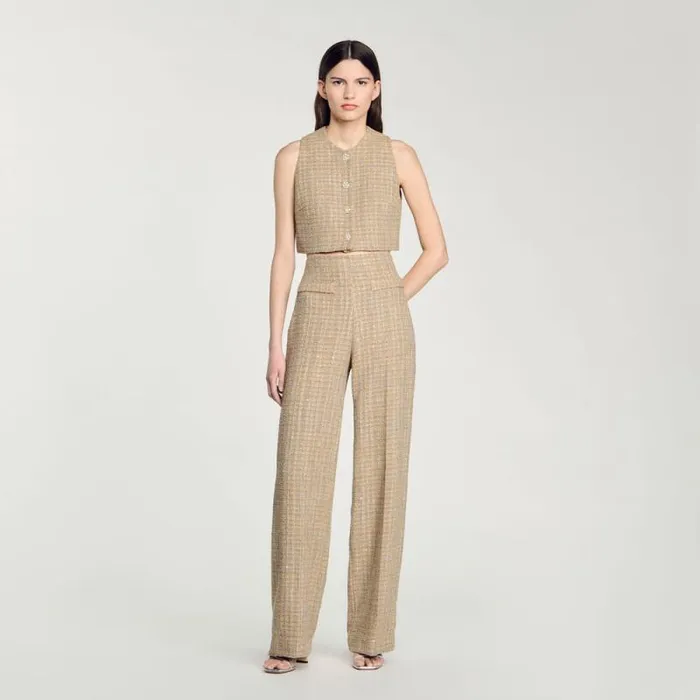 Pants and Shorts Women SANDRO Straightleg Tweed Trousers Camel