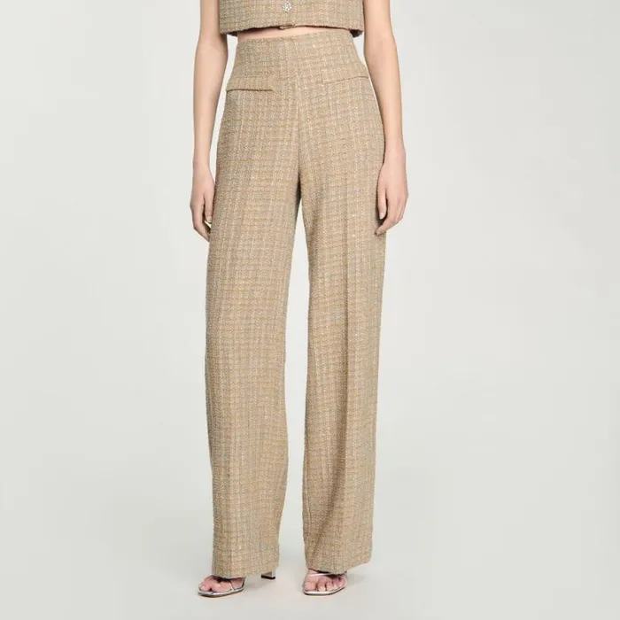 Pants and Shorts Women SANDRO Straightleg Tweed Trousers Camel