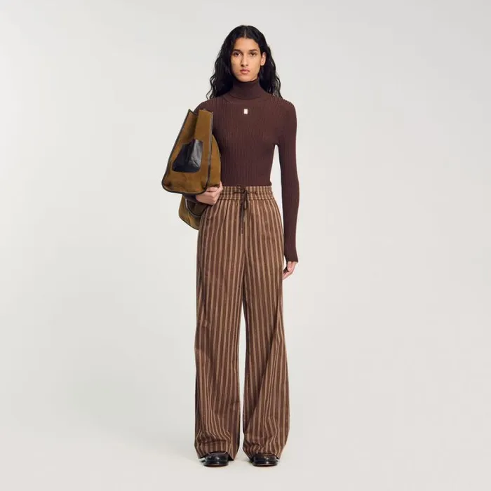 Pants and Shorts Women SANDRO Striped Trousers Brown