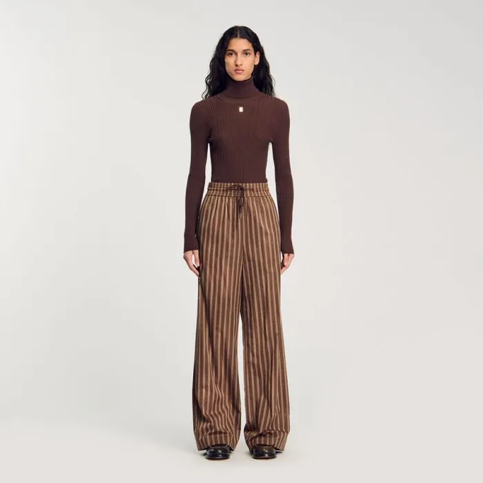 Pants and Shorts Women SANDRO Striped Trousers Brown