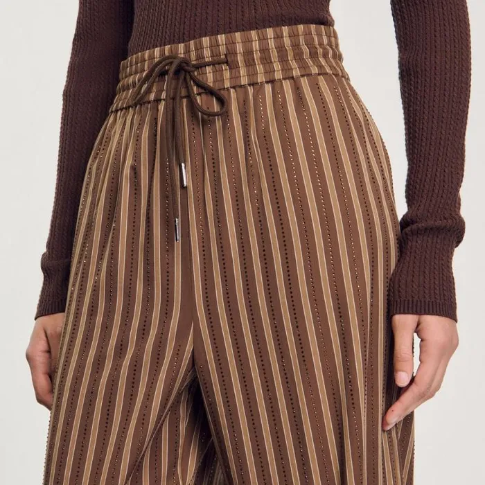 Pants and Shorts Women SANDRO Striped Trousers Brown