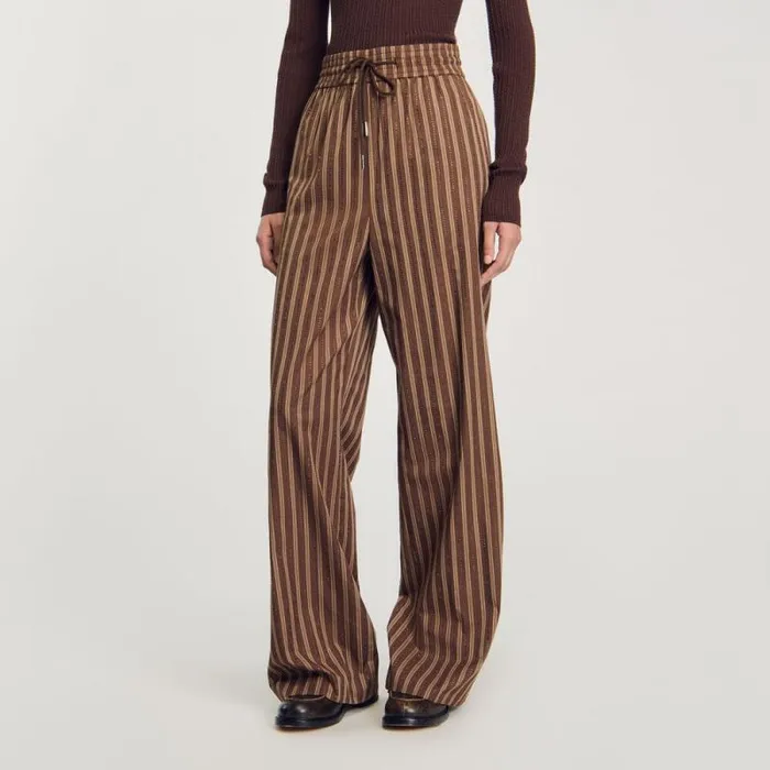Pants and Shorts Women SANDRO Striped Trousers Brown