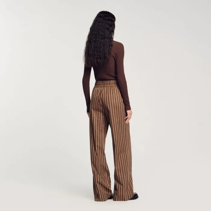 Pants and Shorts Women SANDRO Striped Trousers Brown