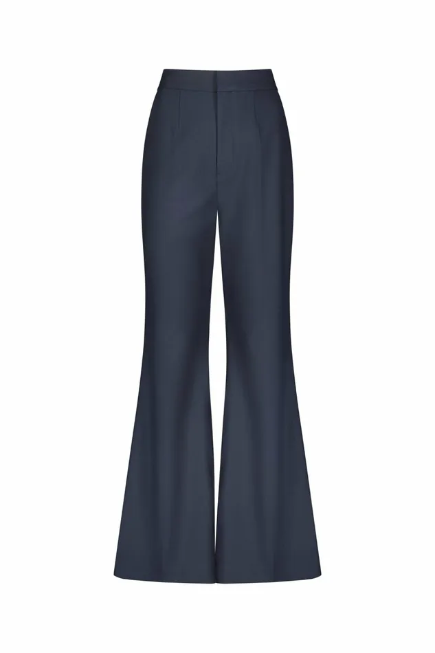 Pants Navy Classic Crepe Flared Trouser Pant 8211 FINAL SALE Navy 8211 Mac Duggal Women
