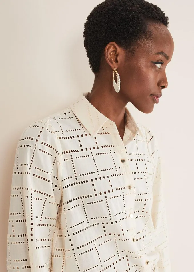 Phase Eight Alice Broderie Blouse Ecru Women Shirts and Blouses