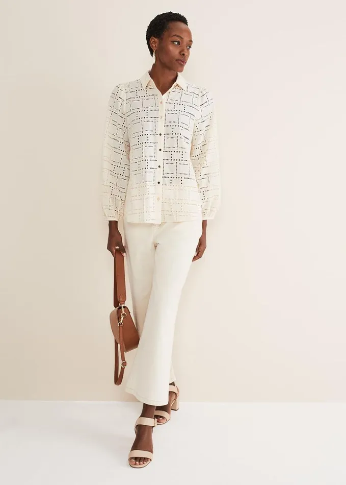 Phase Eight Alice Broderie Blouse Ecru Women Shirts and Blouses