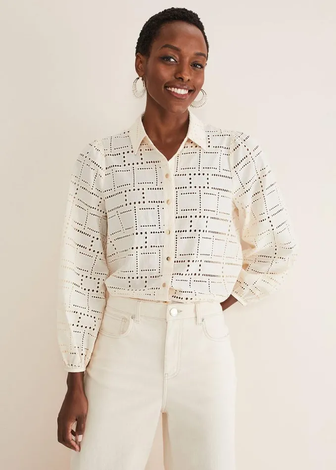 Phase Eight Alice Broderie Blouse Ecru Women Shirts and Blouses