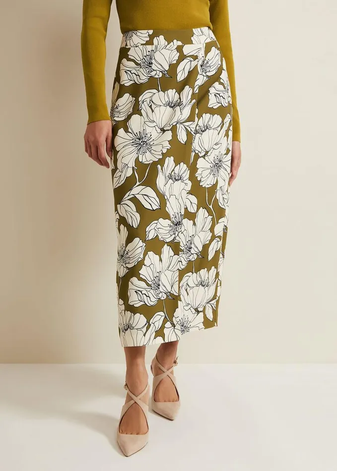 Phase Eight Amalia Floral Midi Skirt Green Women Skirts
