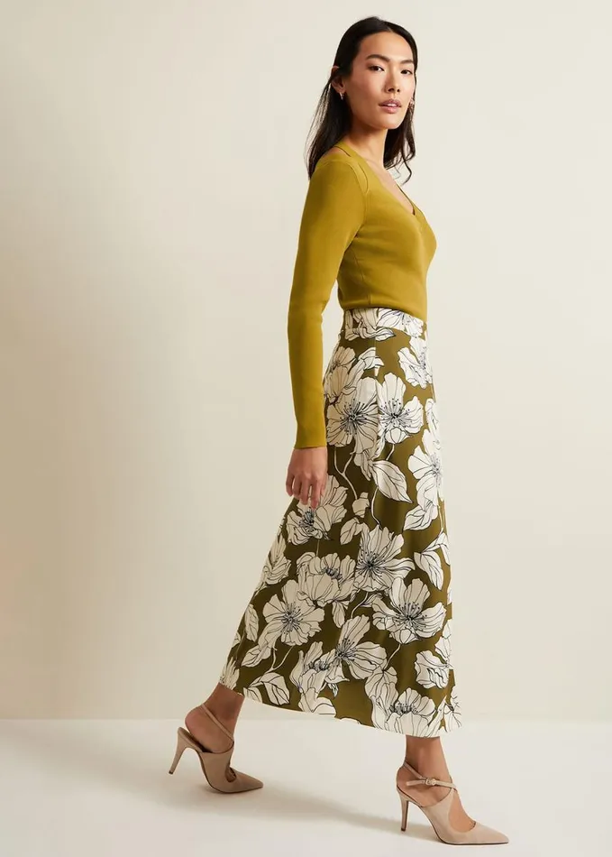 Phase Eight Amalia Floral Midi Skirt Green Women Skirts
