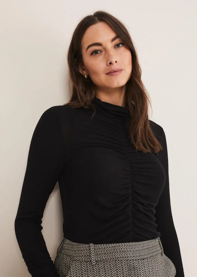 Phase Eight Anabelle Ruched Top Charcoal Women Tops and TShirts