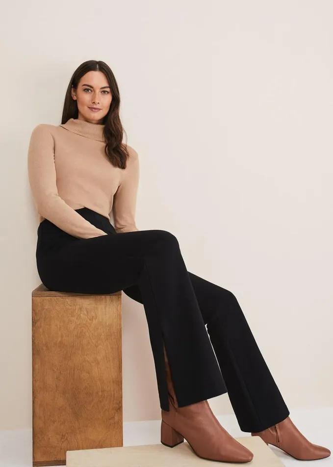 Phase Eight Ara Side Split Bootcut Ponte Trouser Black Women Trousers