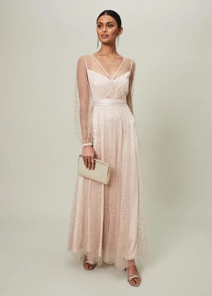Phase Eight Ashley Embellished Sheer Maxi Dress Champagne Women Dresses