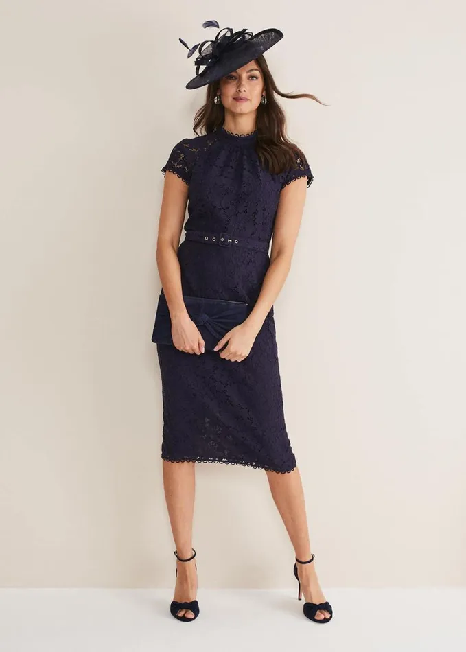 Phase Eight Aurora Lace Dress Navy Women Dresses