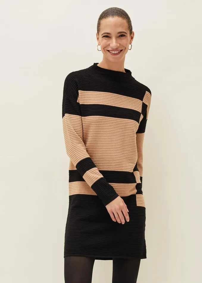 Phase Eight Azera Colourblock Textured Knit Dress Camelblack Women Dresses