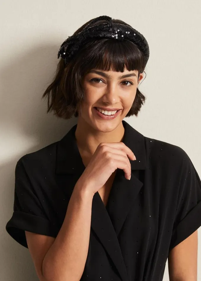 Phase Eight Black Sequin Headband Black Women Fascinators and Hats