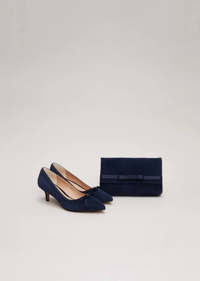Phase Eight Bow Kitten Heel Shoes Navy Women Occasion Shoes
