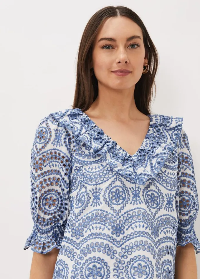 Phase Eight Brianne Broderie Blouse Whiteblue Women Shirts and Blouses