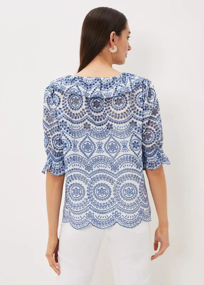 Phase Eight Brianne Broderie Blouse Whiteblue Women Shirts and Blouses