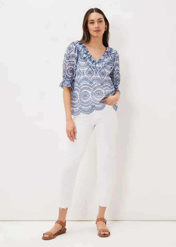Phase Eight Brianne Broderie Blouse Whiteblue Women Shirts and Blouses