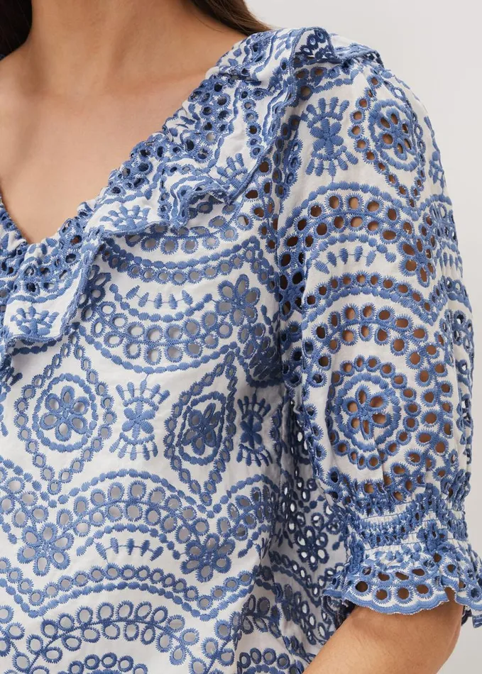 Phase Eight Brianne Broderie Blouse Whiteblue Women Shirts and Blouses