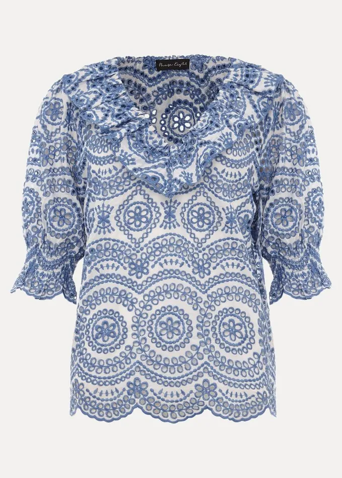 Phase Eight Brianne Broderie Blouse Whiteblue Women Shirts and Blouses