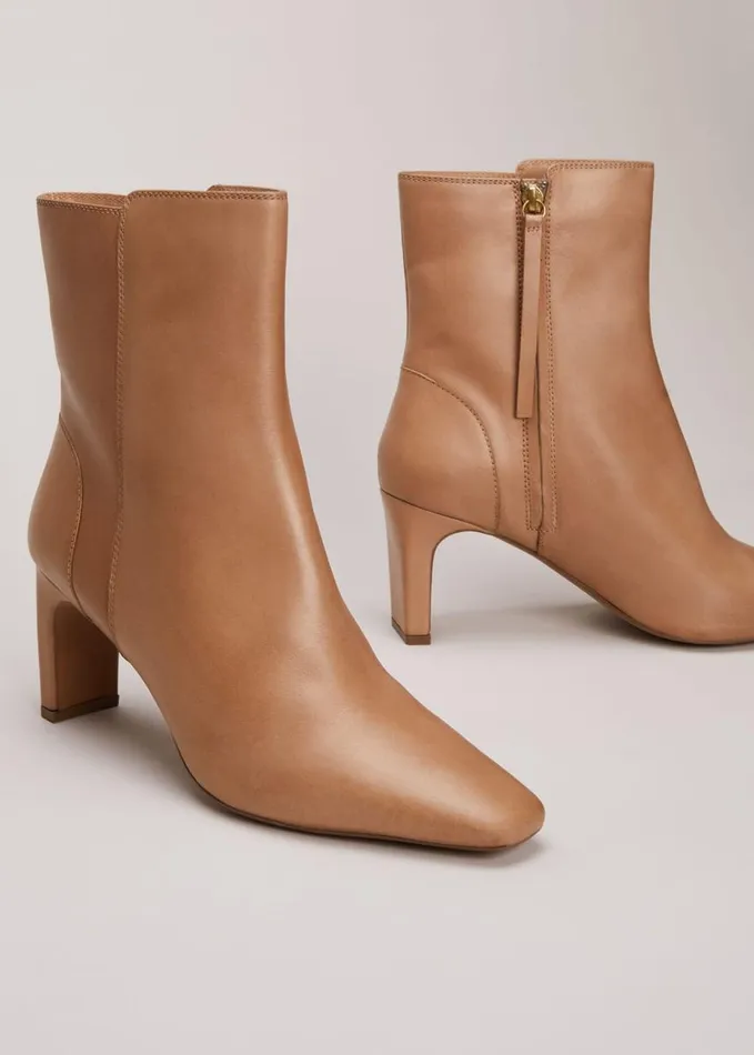 Phase Eight Brown Leather Ankle Boots Light Tan Women Boots