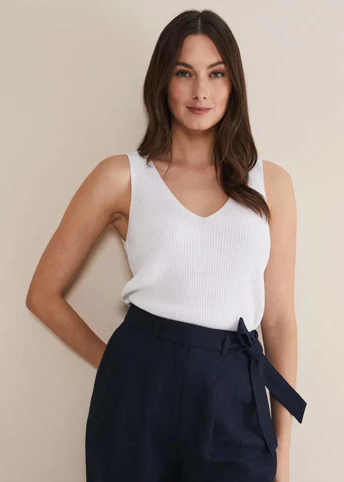 Phase Eight Caryl Ribbed Vest Top White Women Knitwear
