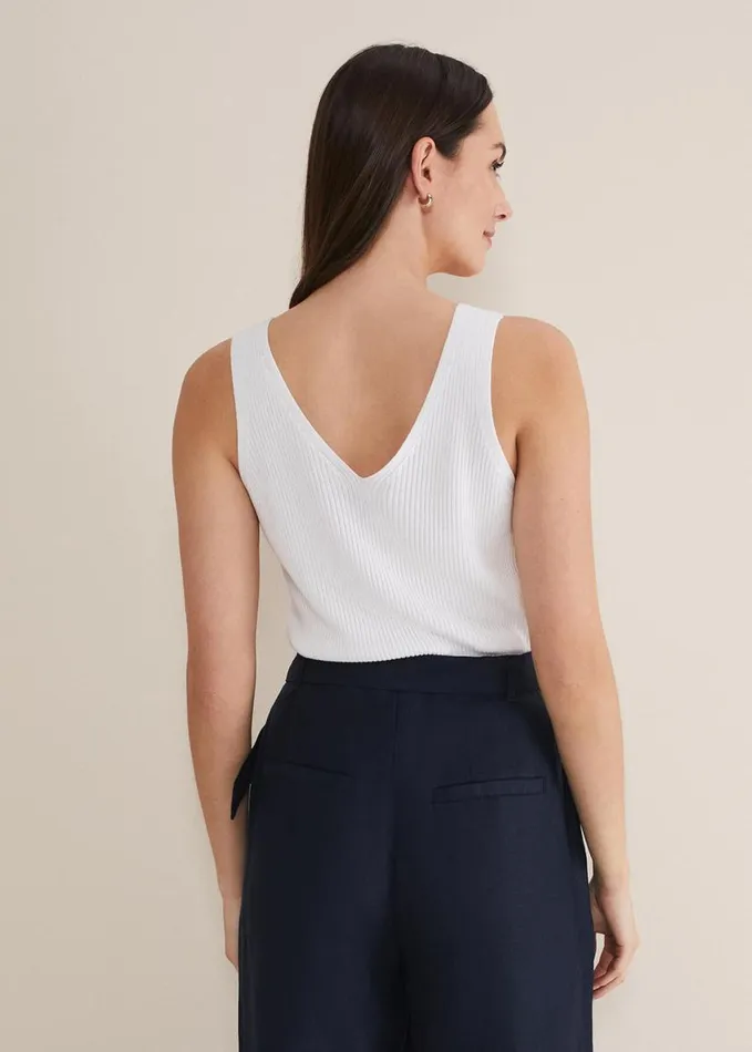 Phase Eight Caryl Ribbed Vest Top White Women Knitwear