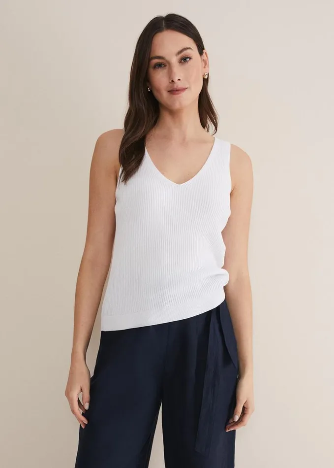 Phase Eight Caryl Ribbed Vest Top White Women Knitwear