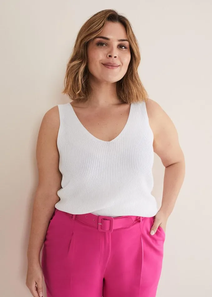 Phase Eight Caryl Ribbed Vest Top White Women Knitwear