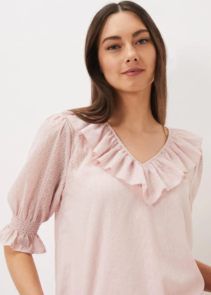 Phase Eight Chiarra Ruffle Collar Blouse Pink Women Shirts and Blouses