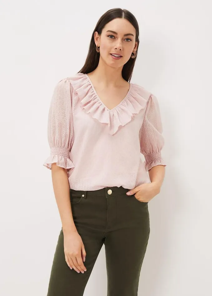 Phase Eight Chiarra Ruffle Collar Blouse Pink Women Shirts and Blouses