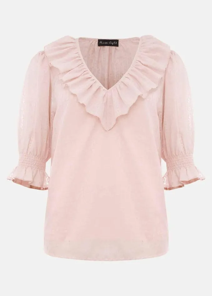 Phase Eight Chiarra Ruffle Collar Blouse Pink Women Shirts and Blouses