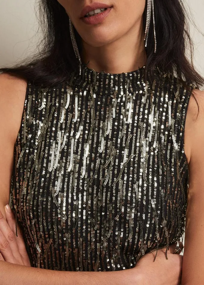 Phase Eight Clover Sequin Fringe Maxi Dress Black Women Dresses