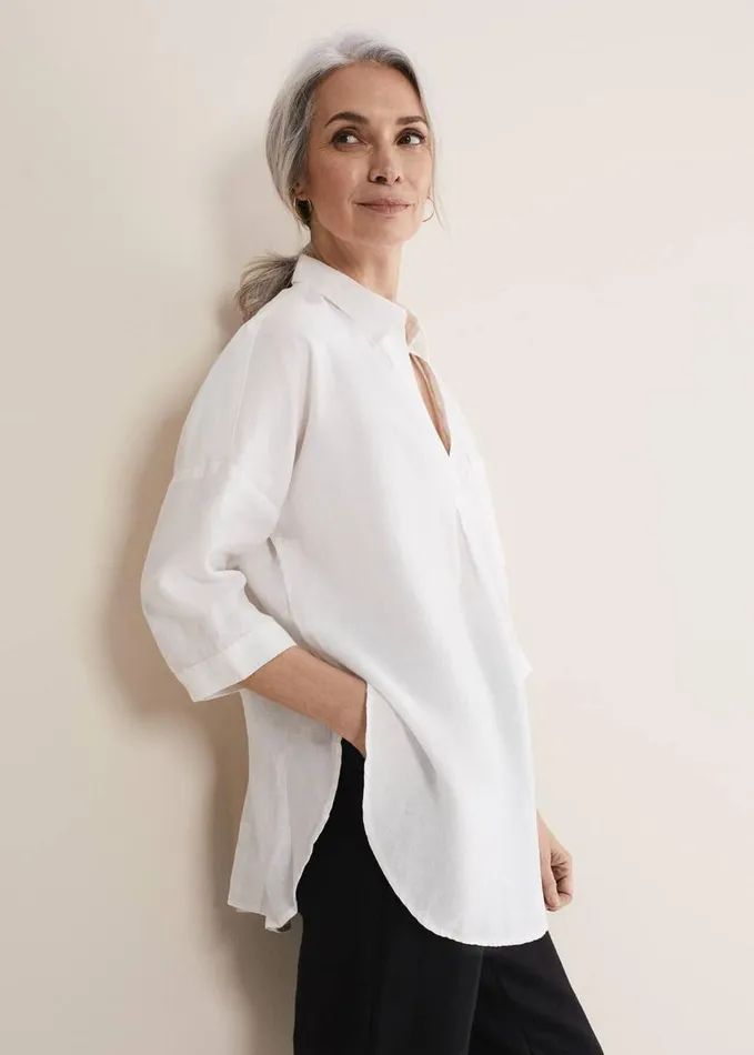 Phase Eight Cynthia Linen Blouse White Women Shirts and Blouses