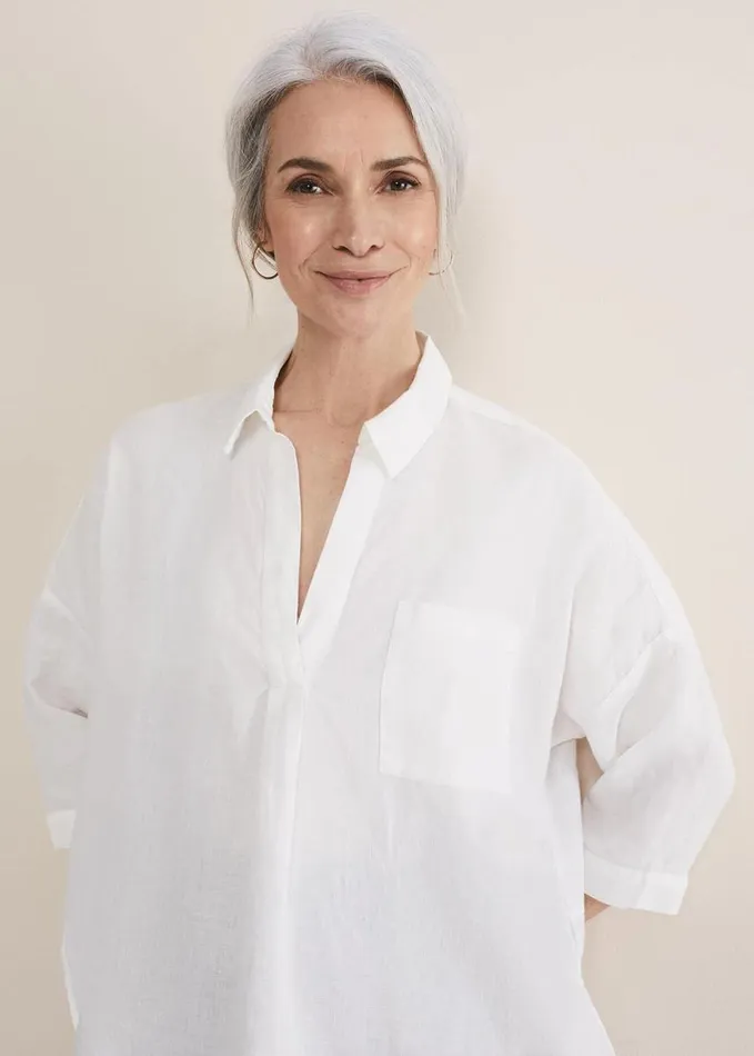 Phase Eight Cynthia Linen Blouse White Women Shirts and Blouses