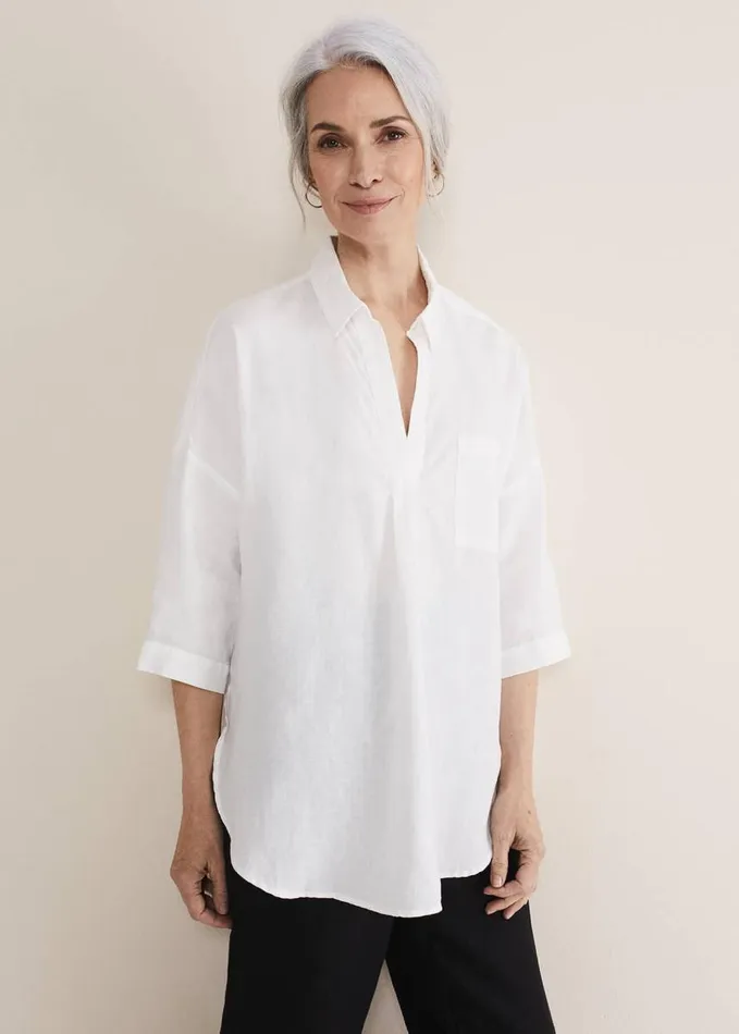 Phase Eight Cynthia Linen Blouse White Women Shirts and Blouses