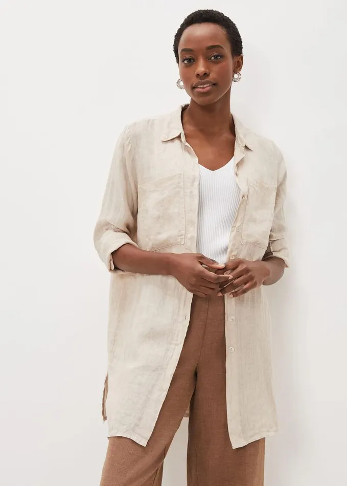 Phase Eight Cynthia Linen Longline Shirt Stone Women Shirts and Blouses