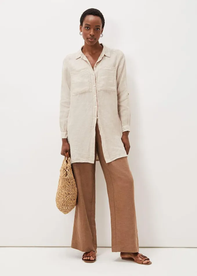 Phase Eight Cynthia Linen Longline Shirt Stone Women Shirts and Blouses