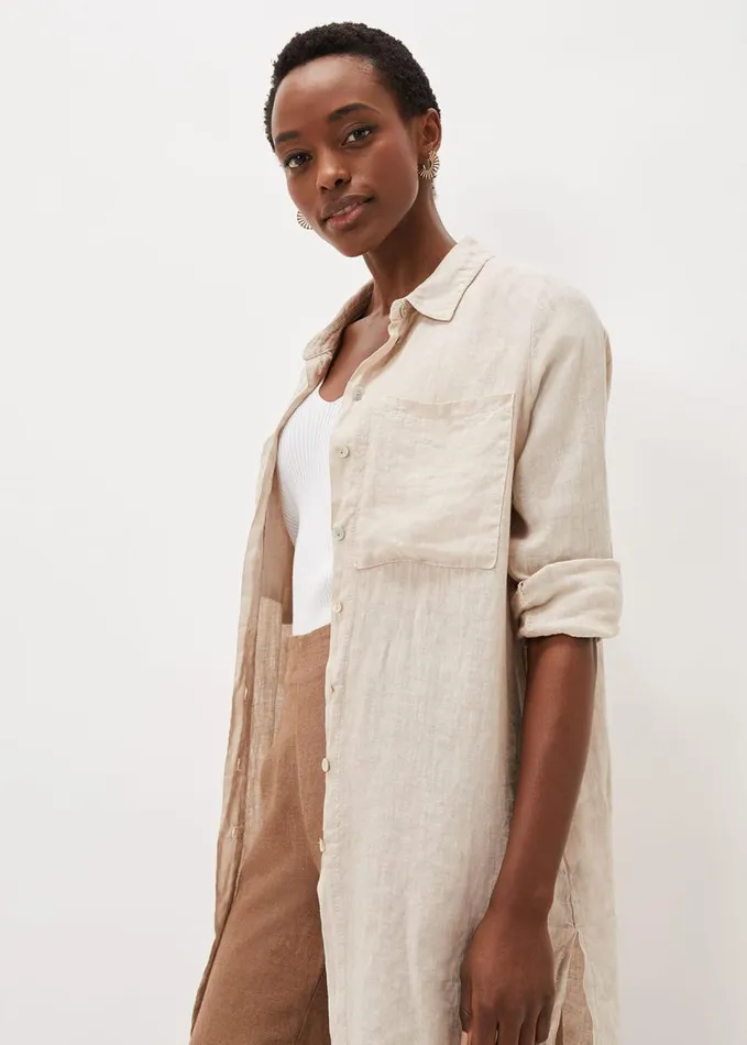 Phase Eight Cynthia Linen Longline Shirt Stone Women Shirts and Blouses