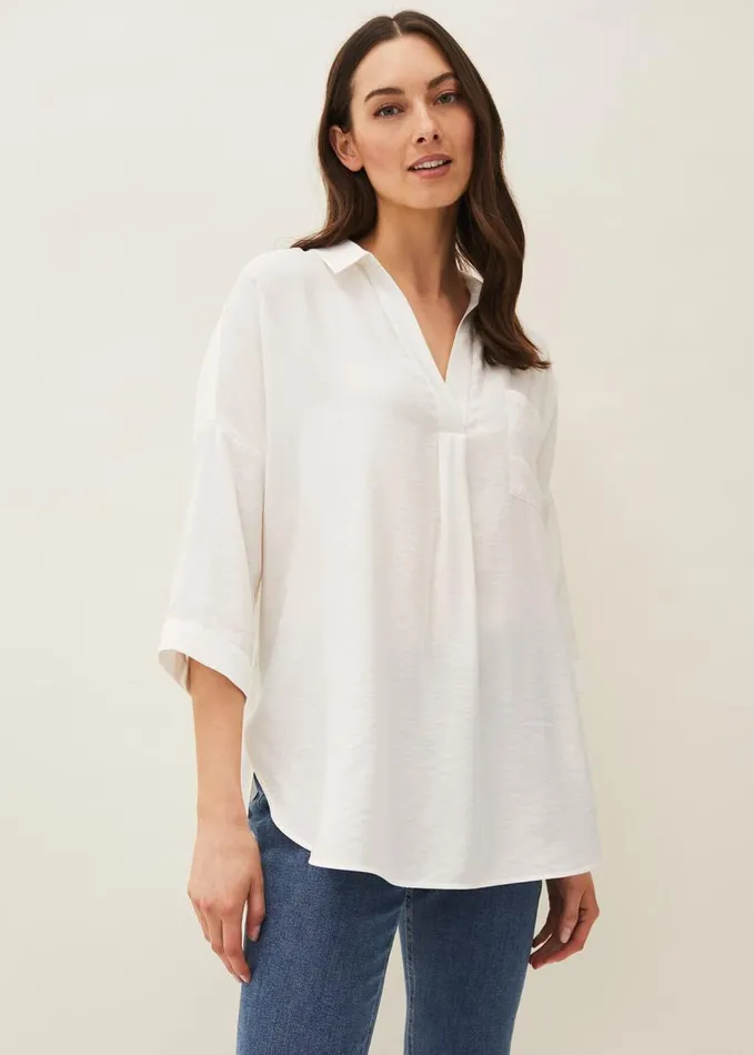 Phase Eight Cynthia Longline Shirt Ivory Women Shirts and Blouses
