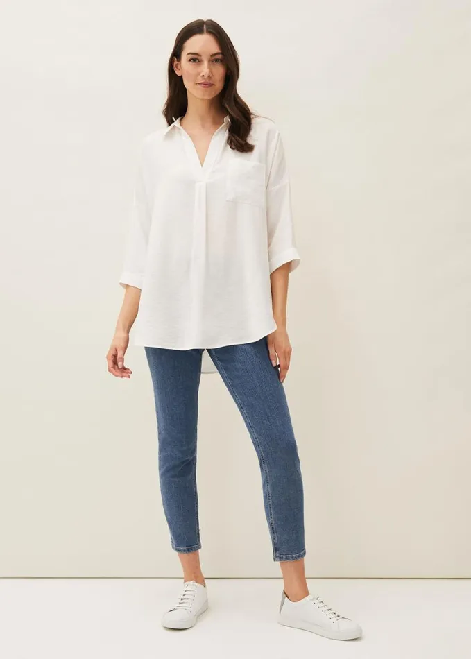 Phase Eight Cynthia Longline Shirt Ivory Women Shirts and Blouses