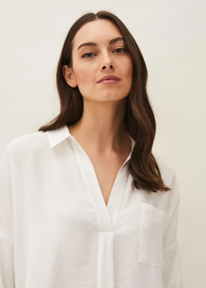 Phase Eight Cynthia Longline Shirt Ivory Women Shirts and Blouses