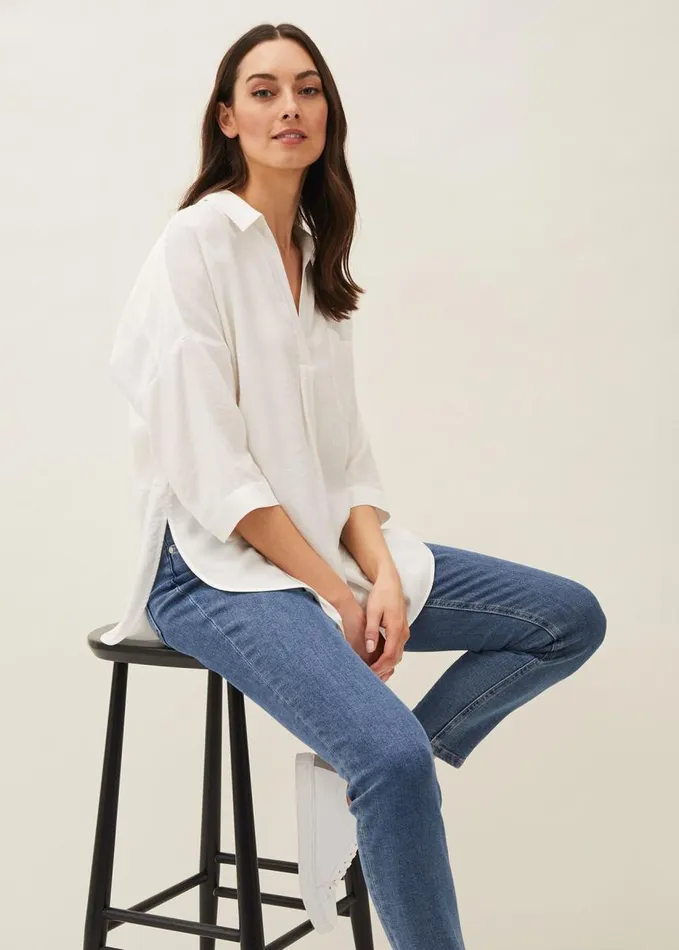 Phase Eight Cynthia Longline Shirt Ivory Women Shirts and Blouses
