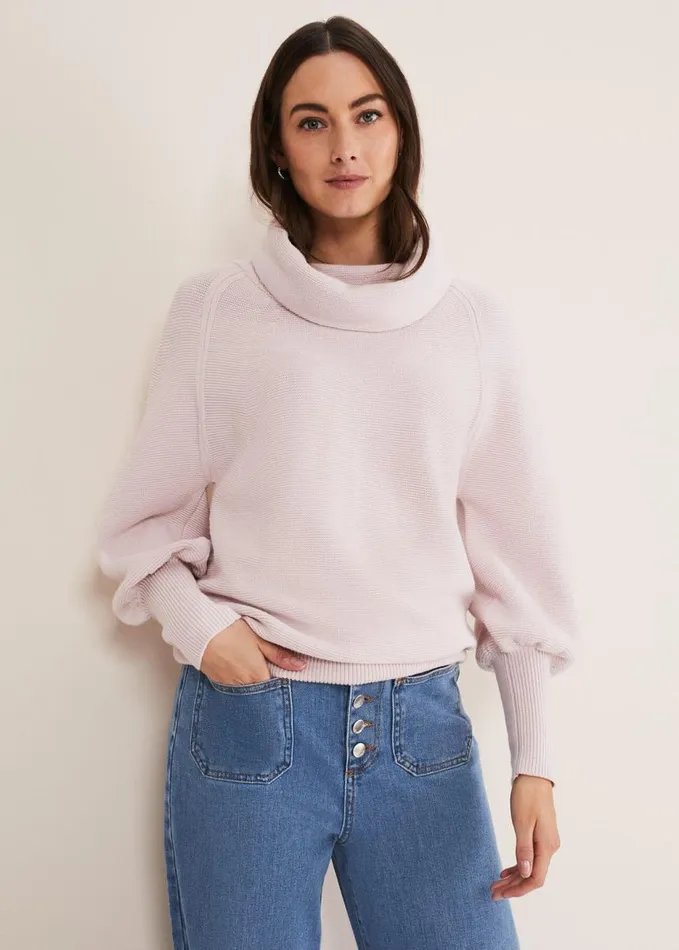 Phase Eight Dahlie Cowl Neck Knit Jumper Soft Pink Women Knitwear