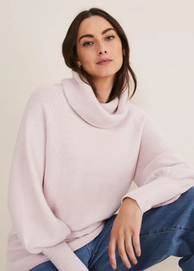Phase Eight Dahlie Cowl Neck Knit Jumper Soft Pink Women Knitwear