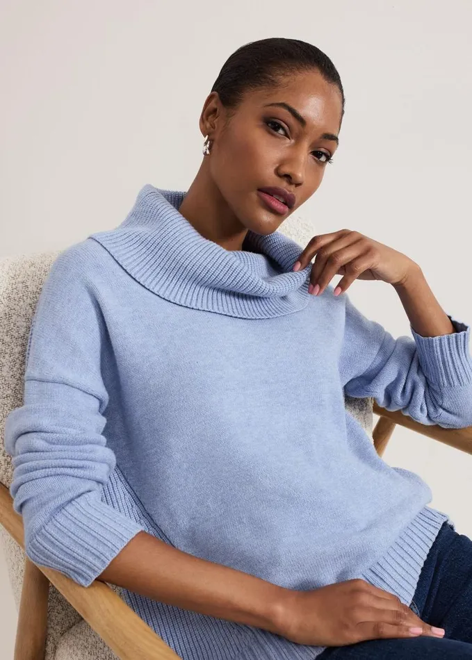 Phase Eight Dara Blue Chunky Cowl Neck Jumper Blue Women Knitwear